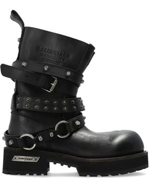 Balenciaga Venom City Studded-Strap Leather Boots - Black
