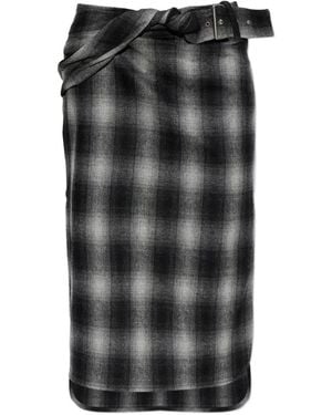 IRO Nylane Check Belted Midi Skirt - Black