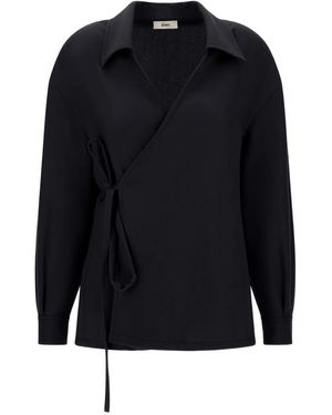 Herno Top Con Cuello Y Efecto Cruzado - Negro