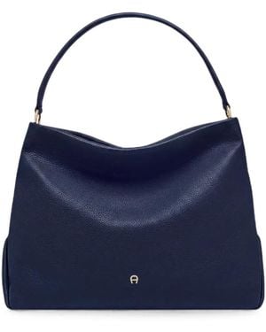 Aigner Medium Paola Pebbled Shoulder Bag - Blue