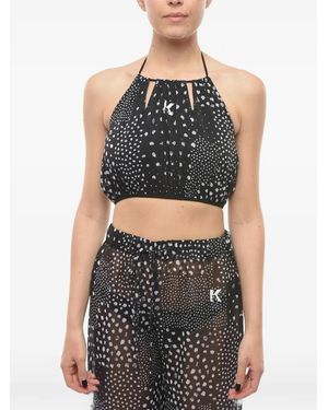KARL LAGERFELD Logo-Print Halterneck Top - Black