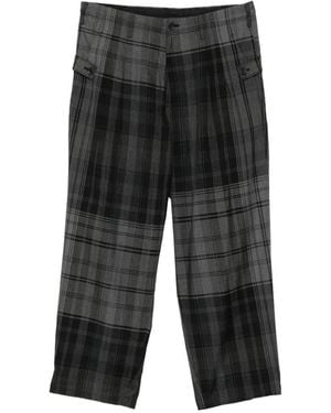 Yohji Yamamoto Plaid Tab-Detail Trousers - Grey