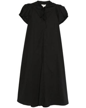 Psophia Puff-Sleeve Tie-Neck Midi Dress - Black