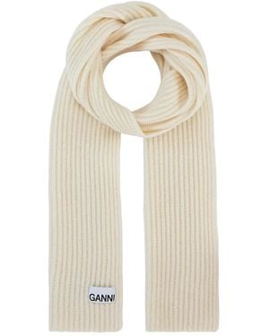 Ganni Ribbed-Knit Scarf - Natural