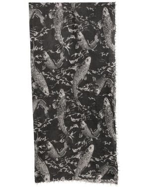 Mouleta Ausgefranster Schal Mit Fisch-Print - Grau