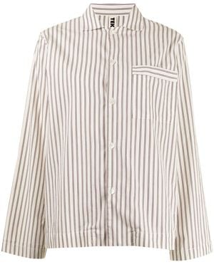 Tekla Striped Poplin Pajama Shirt - White