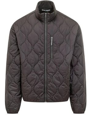 Palm Angels Quilted Casual Jacket With High Collar - Grey