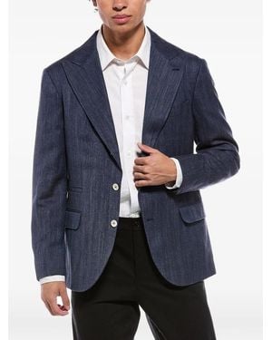Brunello Cucinelli Herringbone Denim Blazer - Blue