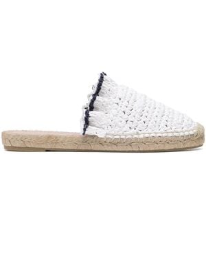 Red(V) Ruffle Trim Woven Espadrilles - White