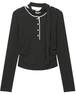B+ AB Striped Button Top - Black