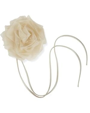 Max Mara Floral-Applique Necktie - White