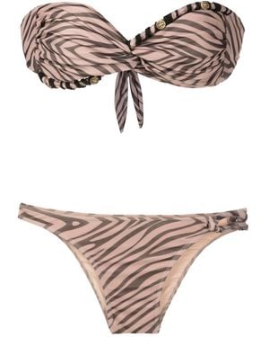 Amir Slama Bikini con motivo de cebra y cuentas - Neutro