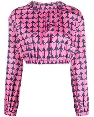 Love Moschino Heart-Print Cropped Blouse - Pink