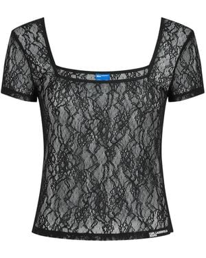 KARL LAGERFELD Lace Square-Neck Blouse - Black