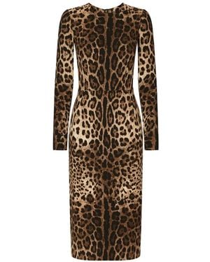 Dolce & Gabbana Long-Sleeve Leopard-Print Dress - Natural