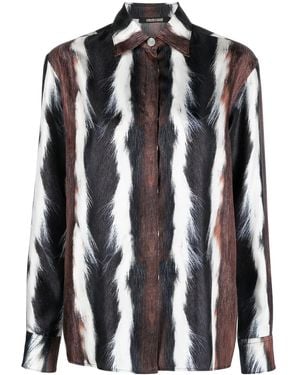 Roberto Cavalli ファープリント シルクシャツ - ブラック