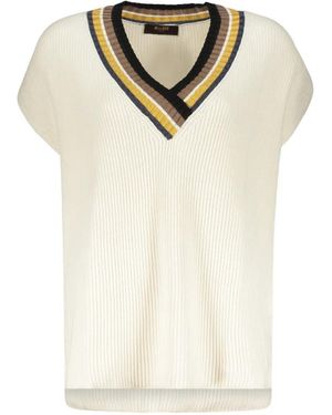 Moorer Ribbed-Knit V-Neck Top - Weiß