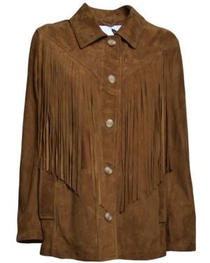 Blusotto Fringed Leather Jacket - Brown