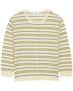 Vince Striped Button-Up Cardigan - Natural