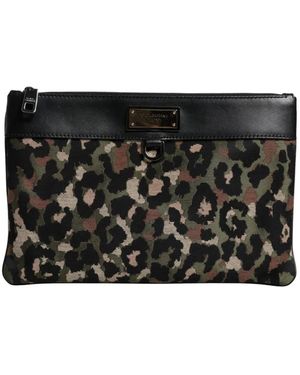 Dolce & Gabbana Leopard-Print Jacquard-Panelled Clutch Bag - Black