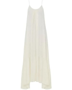 ELEH Pinstriped Asymmetric Dress - White