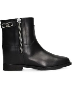 Via Roma 15 Zip-Fastening Internal Wedge-Heel Ankle Boots - Black