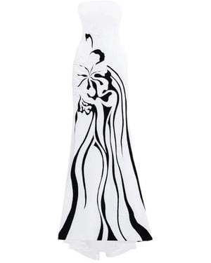 Saiid Kobeisy Embroidered Strapless Padded Crepe Maxi Dress - White