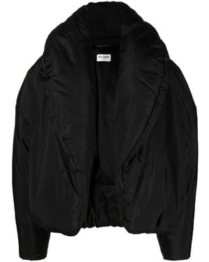 Saint Laurent Silk Taffeta Oversized Cropped Jacket - Black