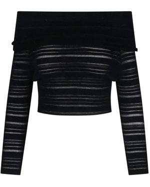 ANDREADAMO Off-Shoulder Horizontal-Stripe Top - Black