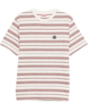 KENZO Striped Flower-Appliqué T-Shirt - White