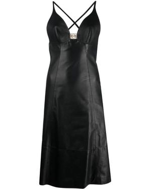 Loewe Logo-Plaque Leather Midi Dress - Black