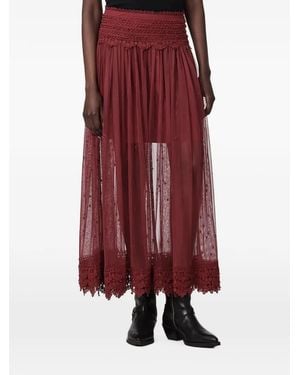 AllSaints Lace-Trim Mesh Midi Skirt - Red