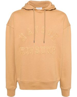 Maison Kitsuné Logo-Embroidered Cotton Hoodie - Brown