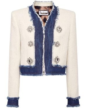 Philipp Plein Crystal-Embellished Tweed Jacket - Blue