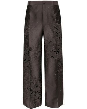 Dolce & Gabbana Rhinestone-Embellished Silk Trousers - Grey