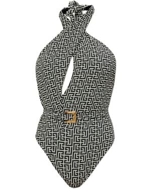 Balmain Bañador con motivo geométrico - Gris