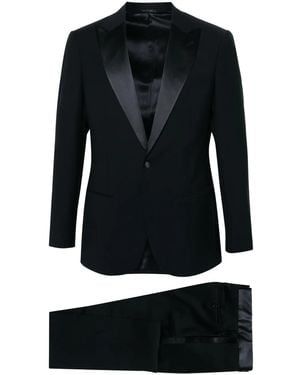 Giorgio Armani Contrast Wool Single-Breasted Suit - Black