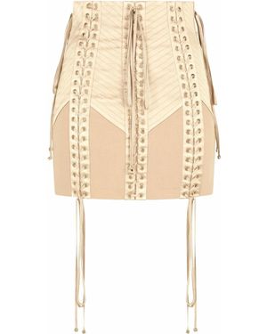 Dolce & Gabbana Lace-Up Jersey Miniskirt - Natural