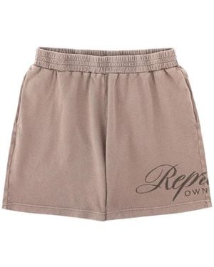 Represent Logo-Print Mesh Shorts - Brown