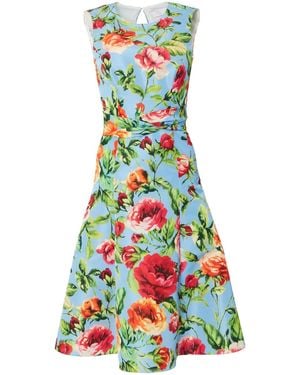 Carolina Herrera Floral Twisted Waist Fit-&-flare Dress - White