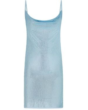 David Koma Cowl-Neck Rhinestone Mini Dress - Blue