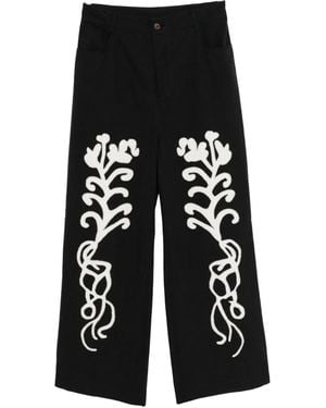 Kinyan Lam Applique Hand Embroidery Straight Jeans - Black
