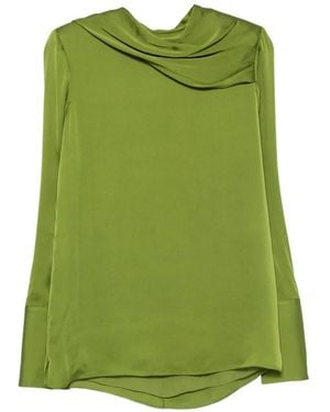 Tom Ford Stonewashed Silk Georgette Long Sleeve Draped Collar Blouse - Green
