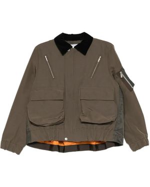 Sacai Velvet-Collar Zip-Up Jacket - Brown