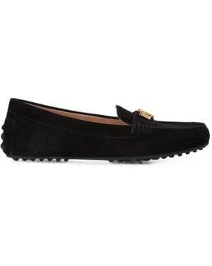 Ralph Lauren Barnsbury Logo-Plaque Suede Loafers - Black