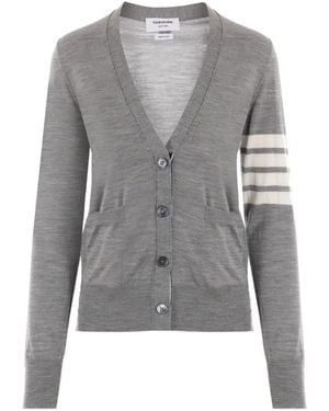 Thom Browne 4-Bar Intarsia Cardigan - Gray