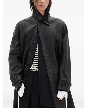 Ann Demeulemeester Leather Single-Breasted Coat - Black