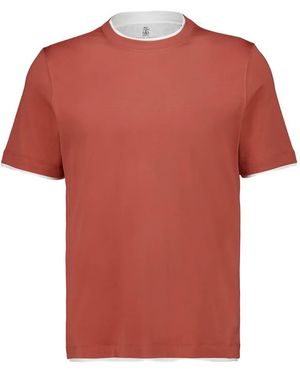 Brunello Cucinelli Crew-Neck Short-Sleeves T-Shirt - Red
