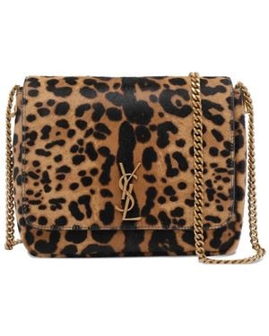 Saint Laurent Kate Metal-Logo Pony-Hair Crossbody Bag - Brown