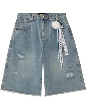 Mini Cream Pantalones Cortos Con Efecto Envejecido - Azul